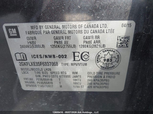 Aukcja sprzedaży 2015 Gmc Terrain Slt, vin: 2GKFLXE35F6337068, numer aukcji: 12605416