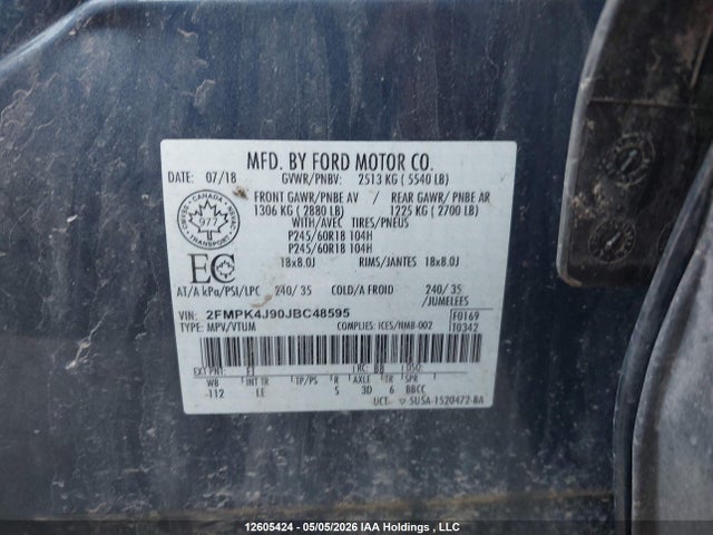 Продаж на аукціоні авто 2018 Ford Edge Sel, vin: 2FMPK4J90JBC48595, номер лоту: 12605424