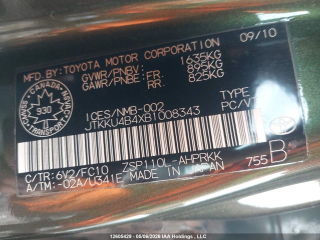 12605429 :رقم المزاد ، JTKKU4B4XB1008343 vin ، 2011 Scion Xd مزاد بيع