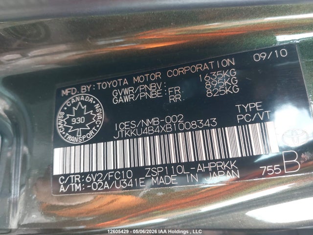 12605429 :رقم المزاد ، JTKKU4B4XB1008343 vin ، 2011 Scion Xd مزاد بيع