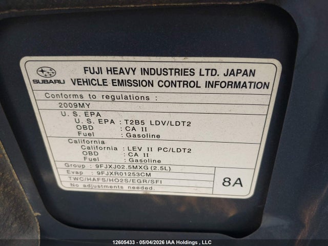 Aukcja sprzedaży 2009 Subaru Impreza 2.5i, vin: JF1GH61619H808536, numer aukcji: 12605433