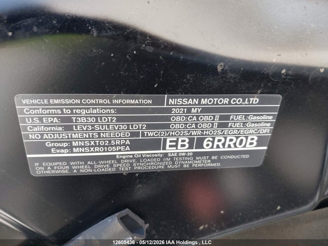 12605436 :رقم المزاد ، JN8AT3DD8MW316053 vin ، 2021 Nissan Rogue Platinum مزاد بيع
