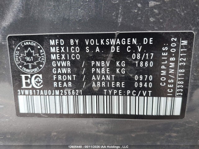 3VWB17AU0JM256621 Volkswagen Golf 1.8 Tsi Comfortline/1.8 Tsi Highline/1.8 Tsi Trendline