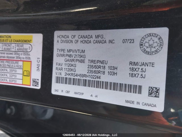 2HKRS4H59RH102244 Honda Cr-v Sport