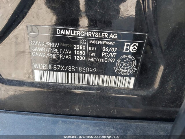 12605459 :رقم المزاد ، WDBUF87X78B186099 vin ، 2008 Mercedes-benz E 350 4matic مزاد بيع