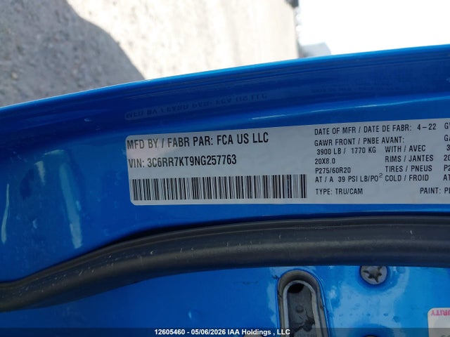2022 Ram 1500 Classic Tradesman მანქანა იყიდება აუქციონზე, vin: 3C6RR7KT9NG257763, აუქციონის ნომერი: 12605460