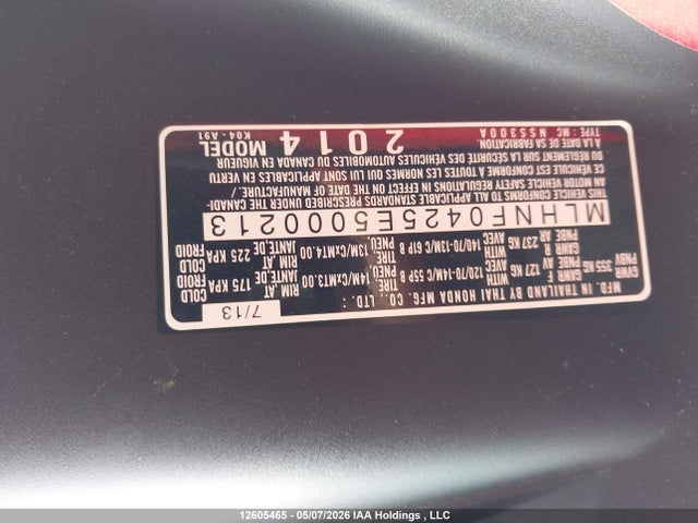 Продажа на аукционе авто 2014 Honda Nss300, vin: MLHNF0425E5000213, номер лота: 12605465