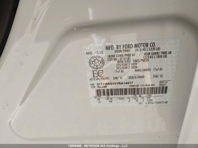 Продажа на аукционе авто 2026 Ford Maverick Xl, vin: 3FTTW8B39TRA14517, номер лота: 12605468