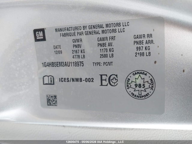 Продаж на аукціоні авто 2010 Buick Lucerne Cx, vin: 1G4HB5EM3AU118975, номер лоту: 12605475