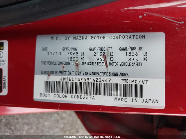 Aukcja sprzedaży 2011 Mazda 3 I, vin: JM1BL1UF5B1423447, numer aukcji: 12605497
