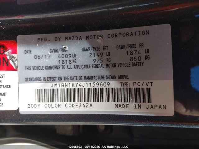 JM1BN1K74J1159609 Mazda 3 SPORT