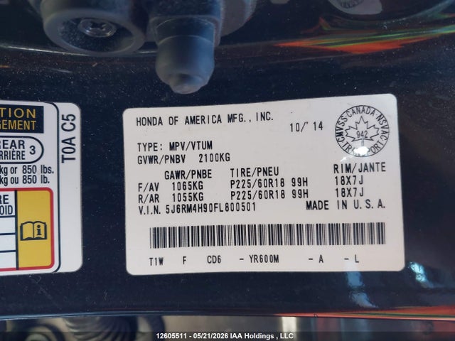 5J6RM4H90FL800501 Honda Cr-v Touring