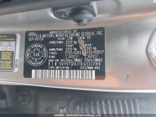 5XYKTDA71EG511799 KIA Sorento Lx V6