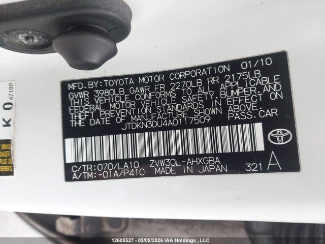 12605527 :رقم المزاد ، JTDKN3DU4A0117509 vin ، 2010 Toyota Prius مزاد بيع