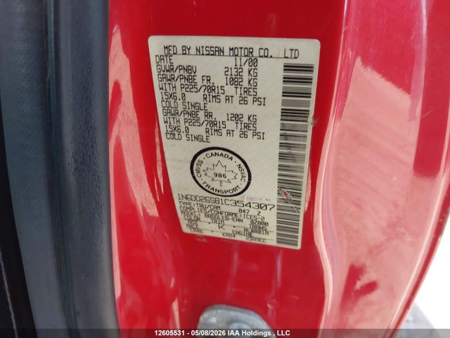 2001 Nissan Frontier King Cab Xe მანქანა იყიდება აუქციონზე, vin: 1N6DD26S81C354307, აუქციონის ნომერი: 12605531