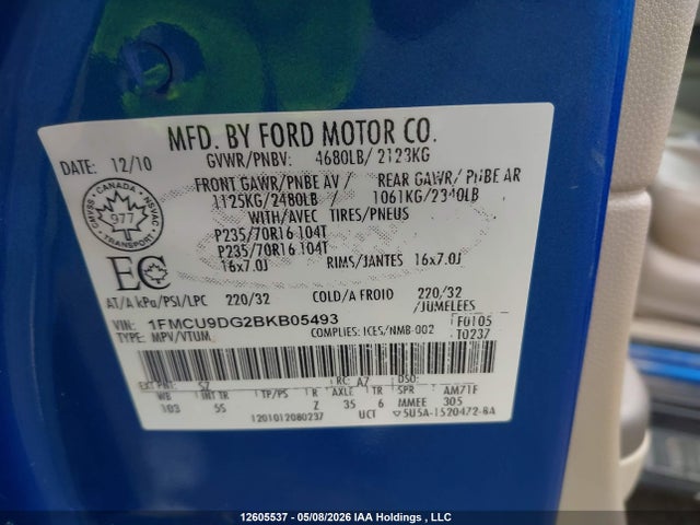 Продаж на аукціоні авто 2011 Ford Escape Xlt, vin: 1FMCU9DG2BKB05493, номер лоту: 12605537