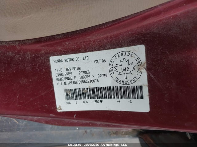 Продажа на аукционе авто 2005 Honda Cr-v Se/ex, vin: JHLRD78955C810675, номер лота: 12605546