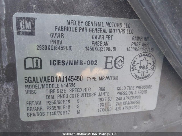 Auction sale of the 2010 Buick Enclave Cx, vin: 5GALVAED1AJ145450, lot number: 12605557