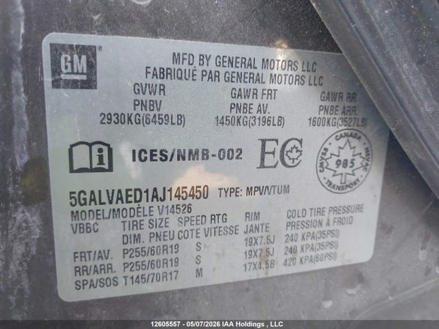 Auction sale of the 2010 Buick Enclave Cx, vin: 5GALVAED1AJ145450, lot number: 12605557
