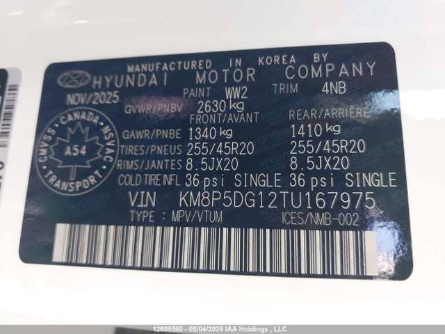 2026 Hyundai Santa Fe Ultimate Calligraphy Hybrid Awd მანქანა იყიდება აუქციონზე, vin: KM8P5DG12TU167975, აუქციონის ნომერი: 12605560