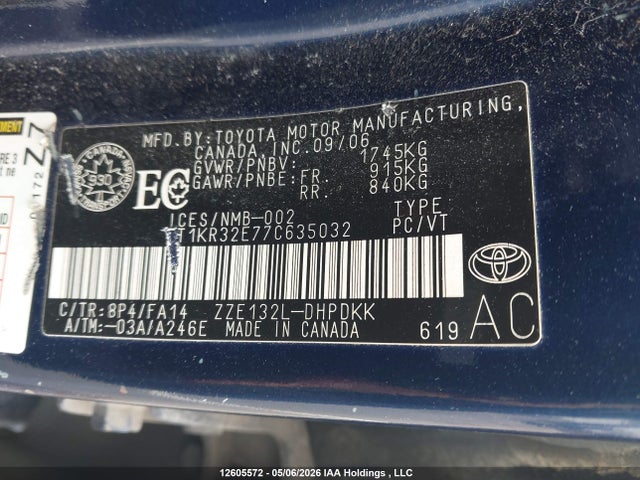2007 Toyota Corolla Matrix Xr მანქანა იყიდება აუქციონზე, vin: 2T1KR32E77C635032, აუქციონის ნომერი: 12605572