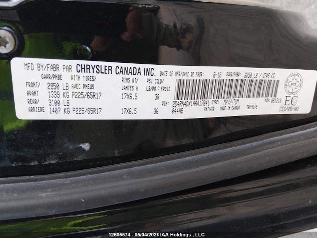 12605574 :رقم المزاد ، 2D4RN4DX1AR417841 vin ، 2010 Dodge Grand Caravan Se مزاد بيع