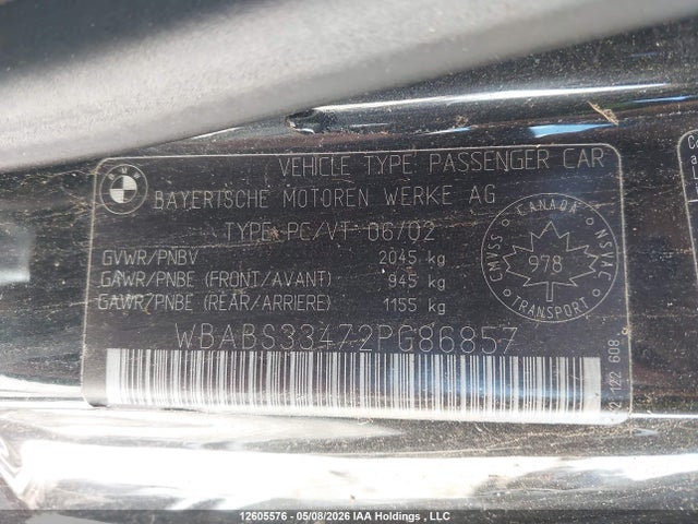 2002 Bmw 325 Ci მანქანა იყიდება აუქციონზე, vin: WBABS33472PG86857, აუქციონის ნომერი: 12605576