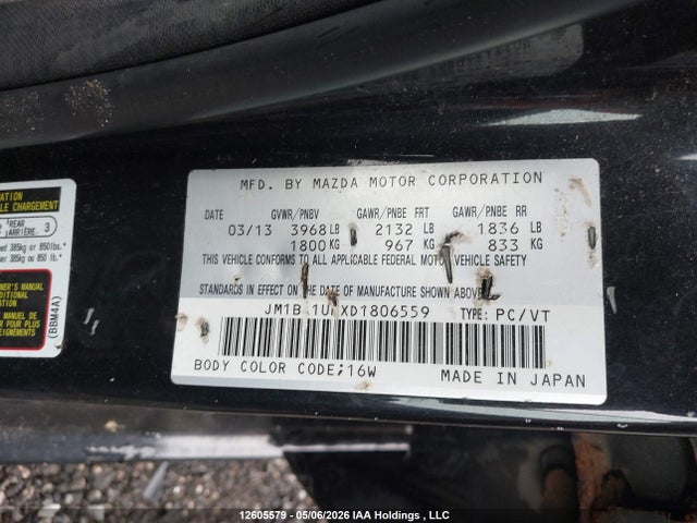 Aukcja sprzedaży 2013 Mazda 3 I, vin: JM1BL1UFXD1806559, numer aukcji: 12605579