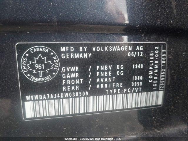 Aukcja sprzedaży 2013 Volkswagen Golf, vin: WVWDA7AJ4DW038509, numer aukcji: 12605587