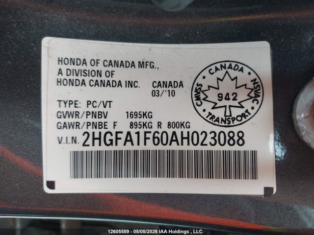 Продажа на аукционе авто 2010 Honda Civic, vin: 2HGFA1F60AH023088, номер лота: 12605589