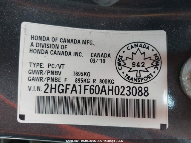 Продажа на аукционе авто 2010 Honda Civic, vin: 2HGFA1F60AH023088, номер лота: 12605589