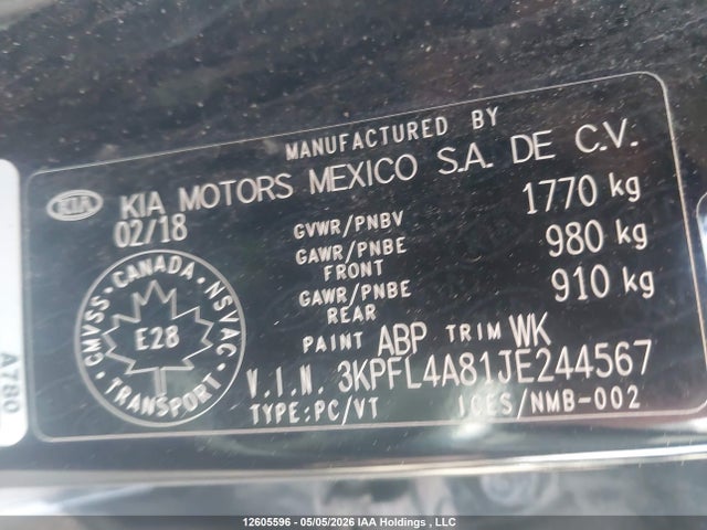 Продажа на аукционе авто 2018 Kia Forte Ex/ex Luxury/ex+, vin: 3KPFL4A81JE244567, номер лота: 12605596