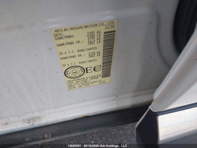 5N1AZ2MH2HN116638 Nissan Murano Platinum/sl/sv