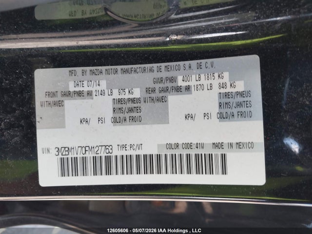 3MZBM1V70FM127763 Mazda Mazda3 Gs