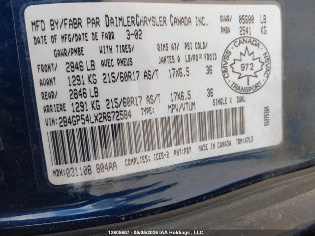 Aukcja sprzedaży 2002 Dodge Grand Caravan Es, vin: 2B4GP54LX2R672584, numer aukcji: 12605607