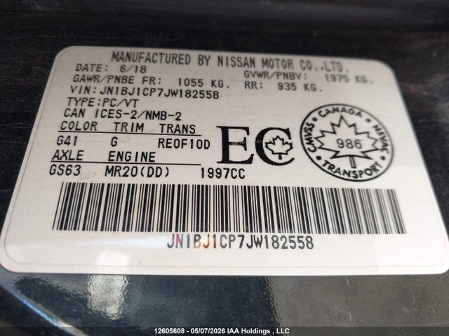 JN1BJ1CP7JW182558 Nissan Rogue Sport S/sv/sl