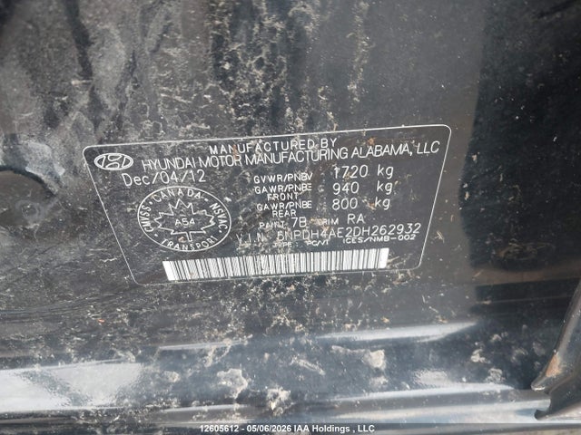 2013 Hyundai Elantra Gls/limited მანქანა იყიდება აუქციონზე, vin: 5NPDH4AE2DH262932, აუქციონის ნომერი: 12605612