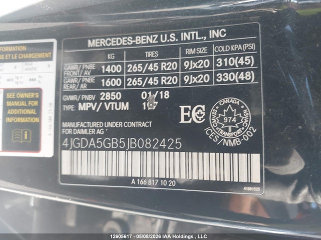 2018 Mercedes-benz Gle 400 4matic მანქანა იყიდება აუქციონზე, vin: 4JGDA5GB5JB082425, აუქციონის ნომერი: 12605617