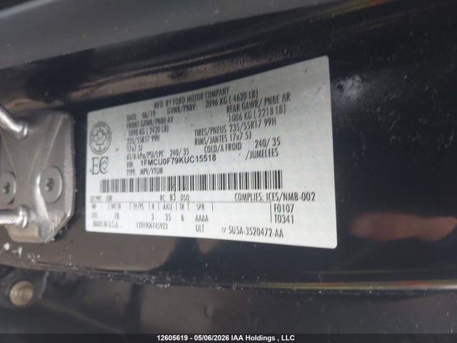 1FMCU0F79KUC15518 Ford ESCAPE S