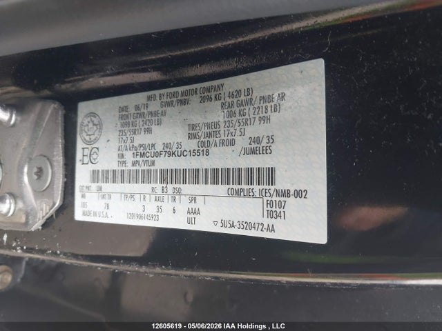 1FMCU0F79KUC15518 Ford ESCAPE S