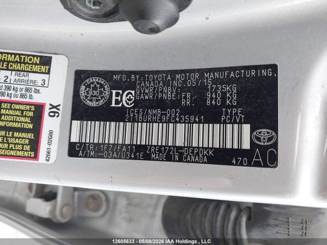 Продаж на аукціоні авто 2015 Toyota Corolla Ce, vin: 2T1BURHE9FC435941, номер лоту: 12605633