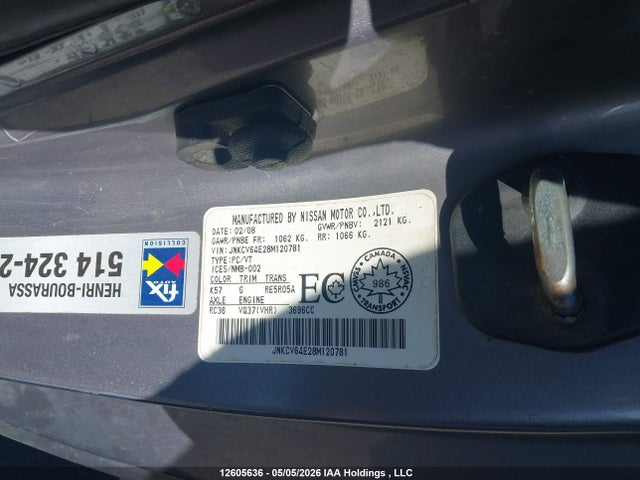 Продажа на аукционе авто 2008 Infiniti G37 Journey, vin: JNKCV64E28M120781, номер лота: 12605636