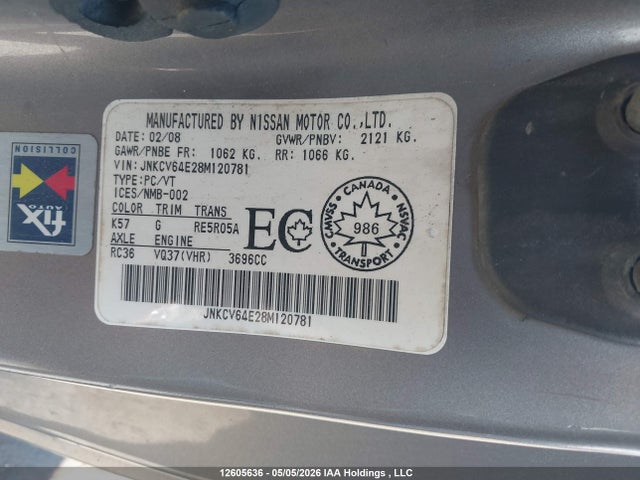 Продажа на аукционе авто 2008 Infiniti G37 Journey, vin: JNKCV64E28M120781, номер лота: 12605636