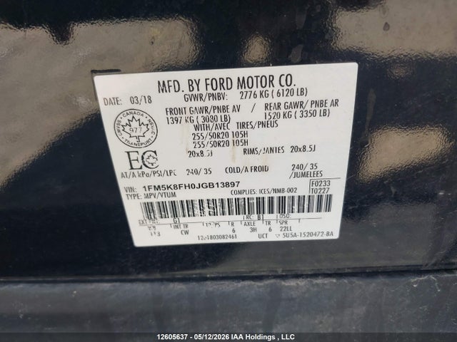 Продажа на аукционе авто 2018 Ford Explorer Limited, vin: 1FM5K8FH0JGB13897, номер лота: 12605637