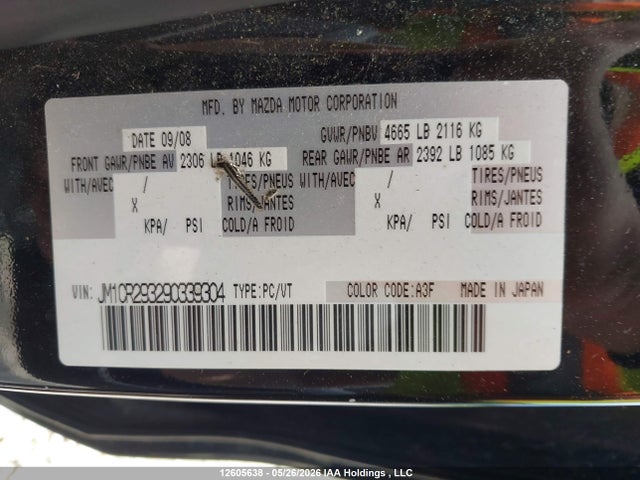 2009 Mazda Mazda5 მანქანა იყიდება აუქციონზე, vin: JM1CR293290339304, აუქციონის ნომერი: 12605638