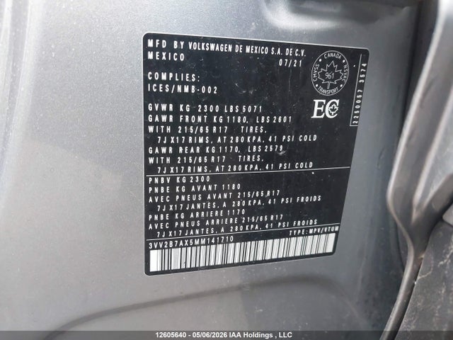 3VV2B7AX5MM141710 Volkswagen Tiguan Se/se R-line Black/sel