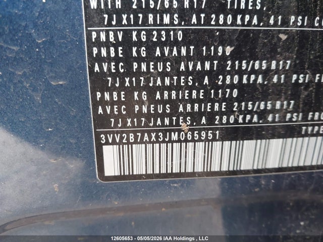 Aukcja sprzedaży 2018 Volkswagen Tiguan, vin: 3VV2B7AX3JM065951, numer aukcji: 12605653