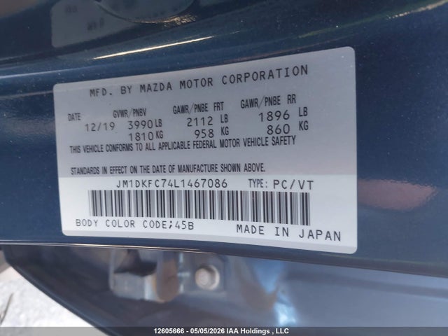 12605666 :رقم المزاد ، JM1DKFC74L1467086 vin ، 2020 Mazda Cx-3 Gs مزاد بيع