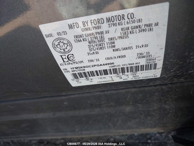 12605677 :رقم المزاد ، 1FM5K8GC2PGA44996 vin ، 2023 Ford Explorer مزاد بيع