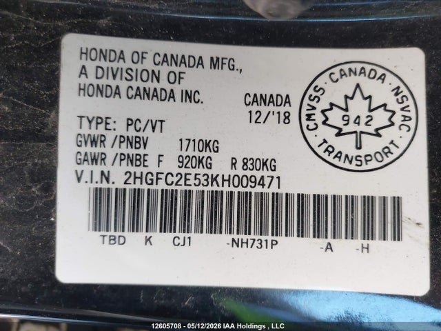 Продажа на аукционе авто 2019 Honda Civic Lx, vin: 2HGFC2E53KH009471, номер лота: 12605708